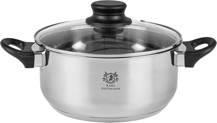 Topfset Induktion 3-teilig, Kochtopf Set mit Glasdeckel, Edelstahl mattiert, Induktions Töpfe Set un