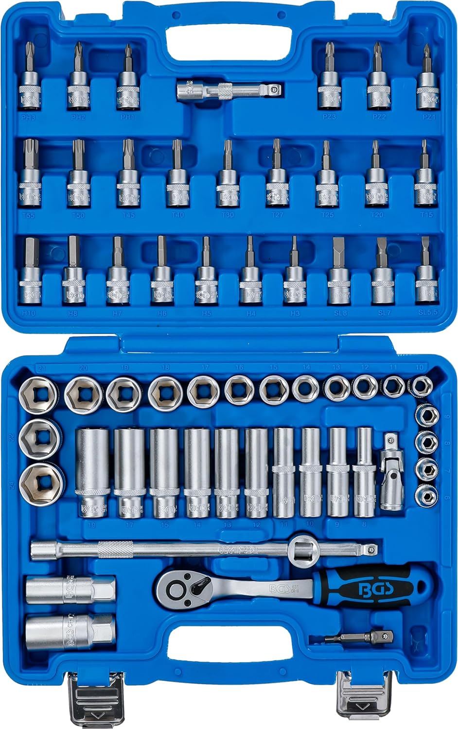 BGS 2218 | Steckschlüssel-Satz Sechskant | Antrieb 10 mm (3/8") | 61-tlg. 61-tlg., Sechskant, 61-tlg