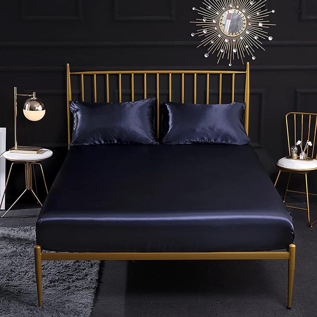 Jemiipee Spannbettuch Einfarbig Satin Seide Glänzend Betttuch Leintuch 180x200 cm für Matratzen bis