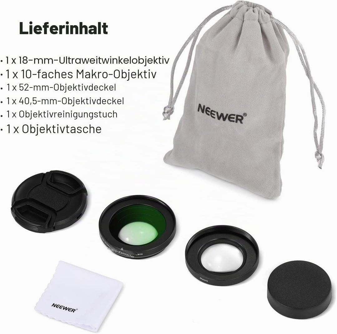 NEEWER 40.5mm HD Weitwinkelobjektiv kompatibel mit Sony ZV-1F ZV-E10 A5000 A6000 2 in 1 18mm Weitwin