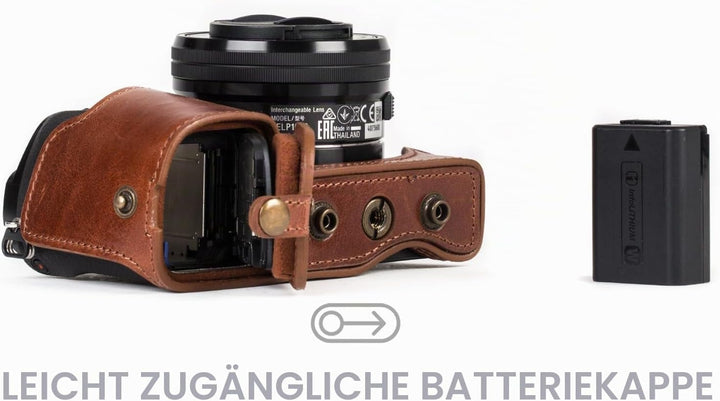 MegaGear Sony Alpha A6300, A6000 (16-50 mm) Ever Ready Echtleder Kamera-Case mit Trageriemen und Bat