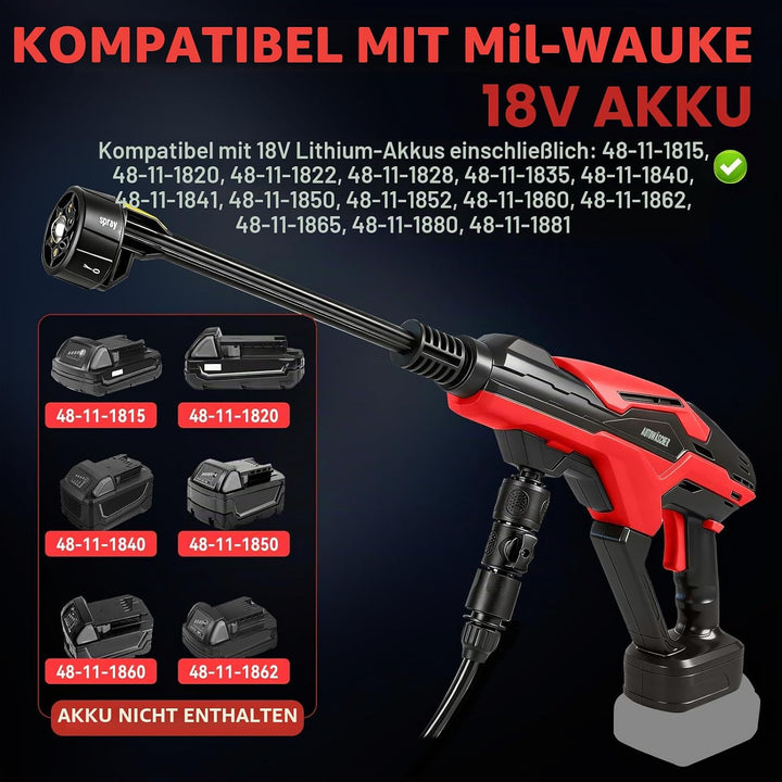 Akku-Hochdruckreiniger, kompatibel mit Milwaukee 18 V, 990 PSI bürstenloser Handwäscher mit 6-in-1-D