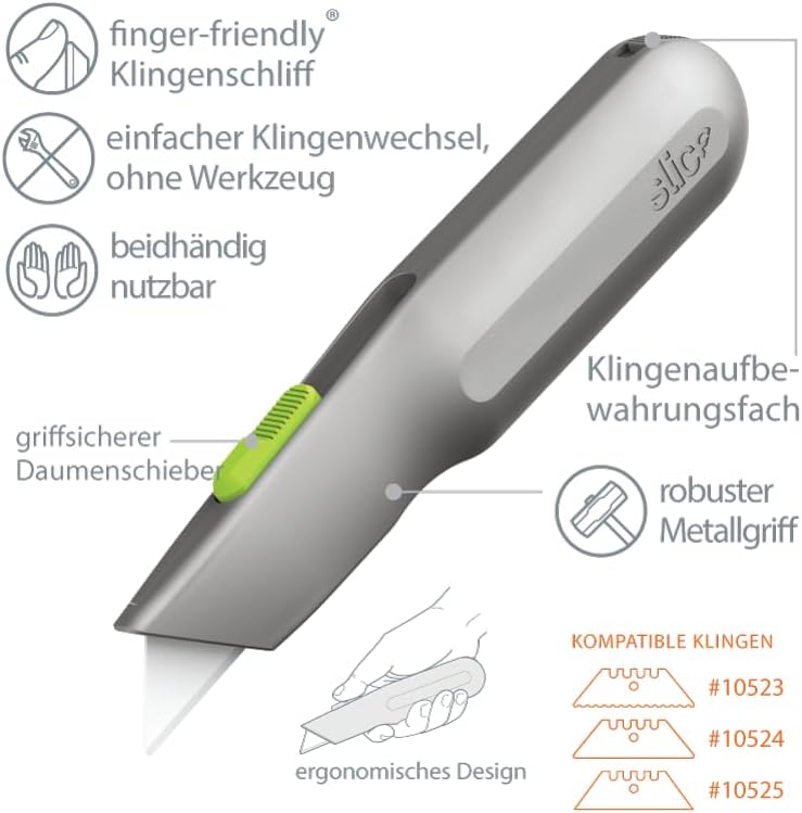 Slice 10491 Universalmesser mit Metallgriff • Automatischer Klingenrückzug • Leistungsstarkes Profi