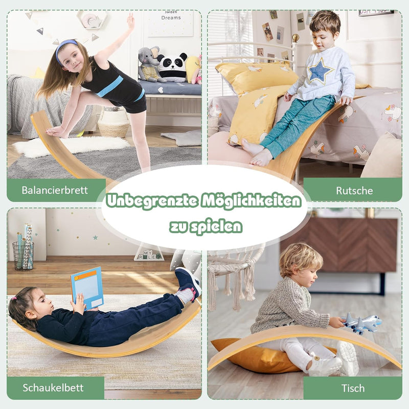 GYMAX Balance Board 90 x 30 cm, Balancierbrett aus Bambus, Wackelbrett für Gleichgewicht & Fitness,