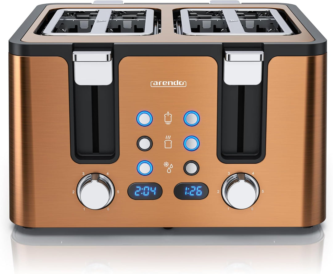 Arendo - Toaster 4 Scheiben Edelstahl - mit Brötchenaufsatz - LED Anzeige Restzeitanzeige – Doppelwa