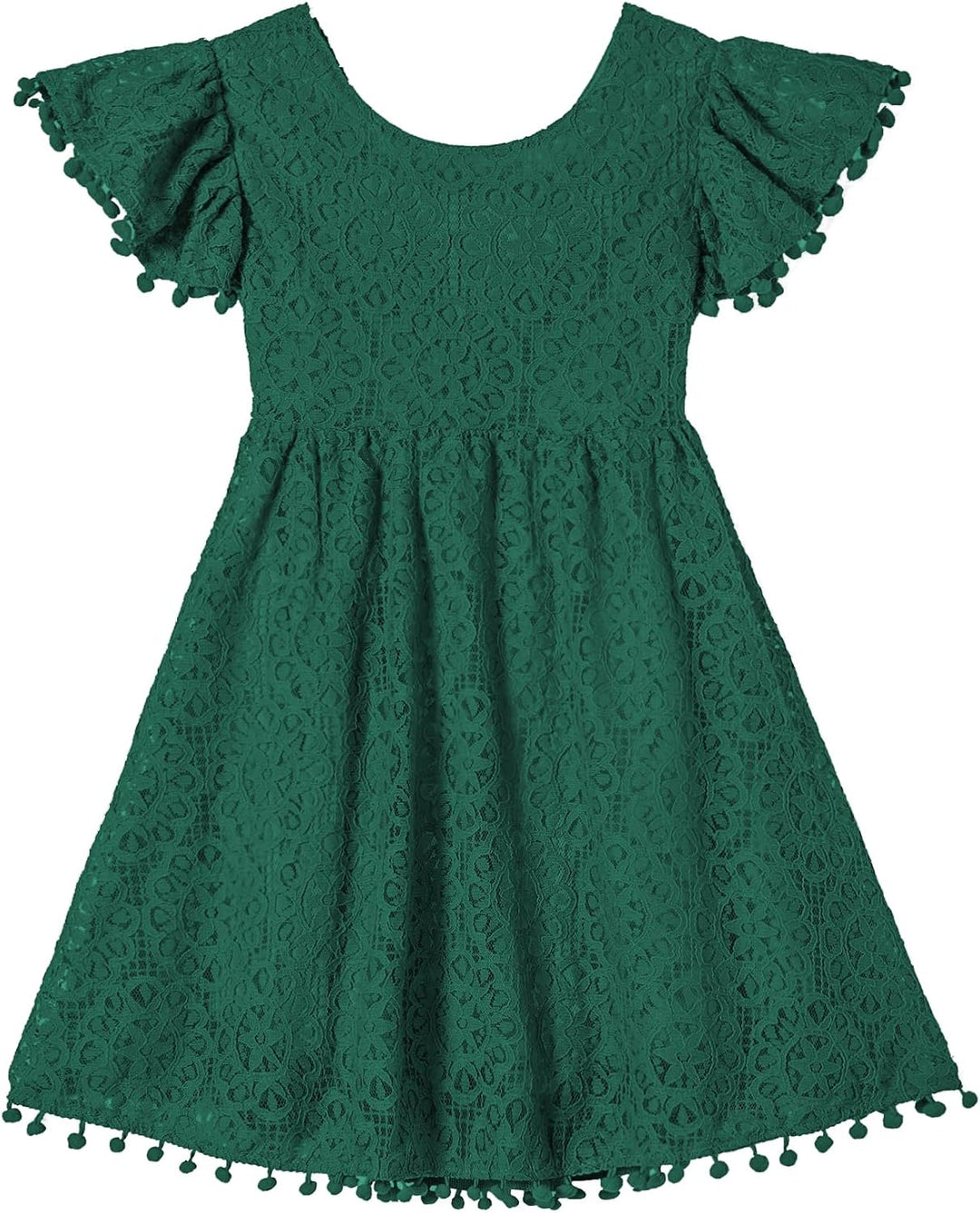 Beganly Mädchen Elegante Prinzessin Spitzenkleid Kleinkind Vintage Pom Pom Flatterärmel Party Kleide