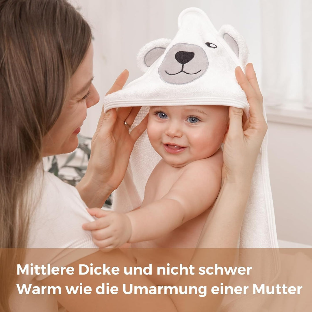 Momcozy Bambus Baby Badetücher Set 5er Pack, Babyhandtuch mit Kapuze , Waschlappen 3 Stück, Baby Bad