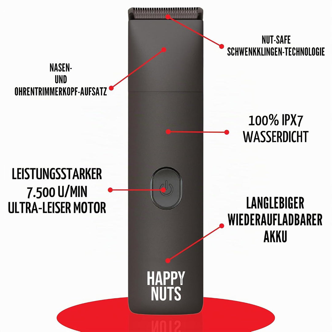 HAPPY NUTS The Lumberjack Elektrischer Körper- und Leistenhaar-Trimmer für Männer, Körperfriseur-Set