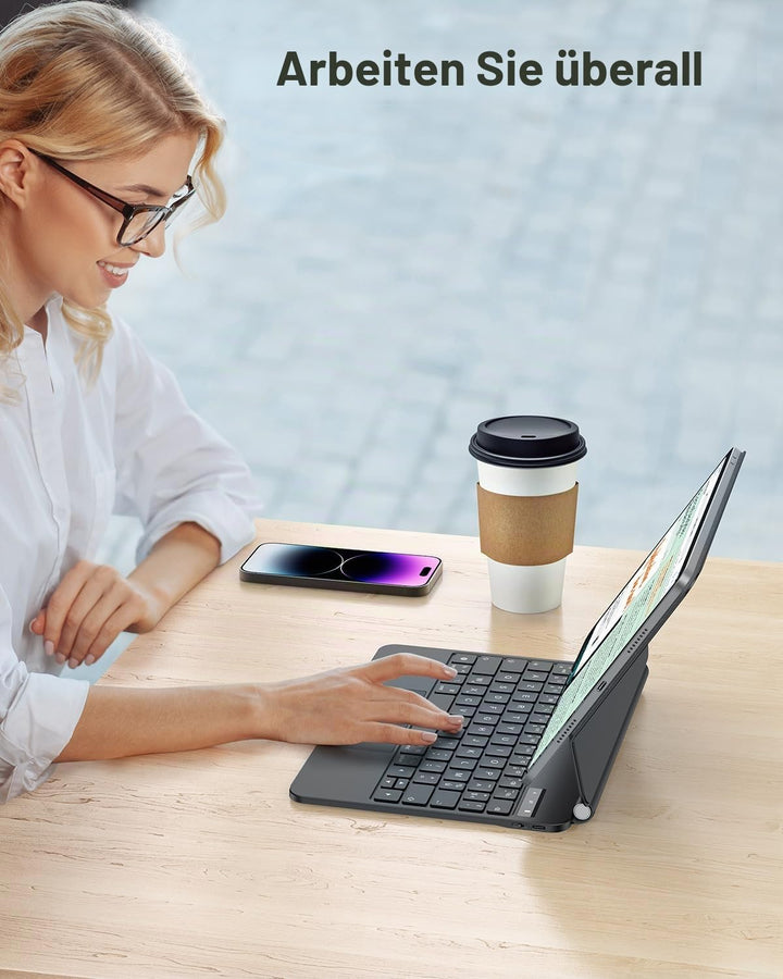 TECURS Tastatur Schutzhülle AZERTY für iPad Air 5 2022/Air 4 2020 10,9 Zoll mit Trackpad für iPad Pr