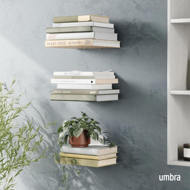 Umbra Conceal unsichtbares 3 Regalböden Bücherregal und Wandregal aus Metall, 3er-Set, Gross Gross (