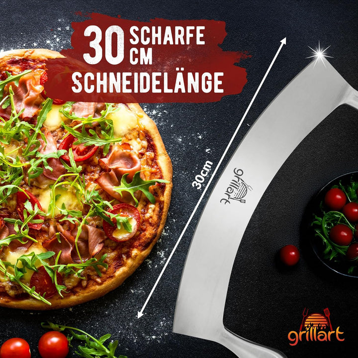 grillart® Premium Pizzamesser – Extra scharfer Edelstahl Pizzaschneider mit 30 cm Klinge & Doppelgri