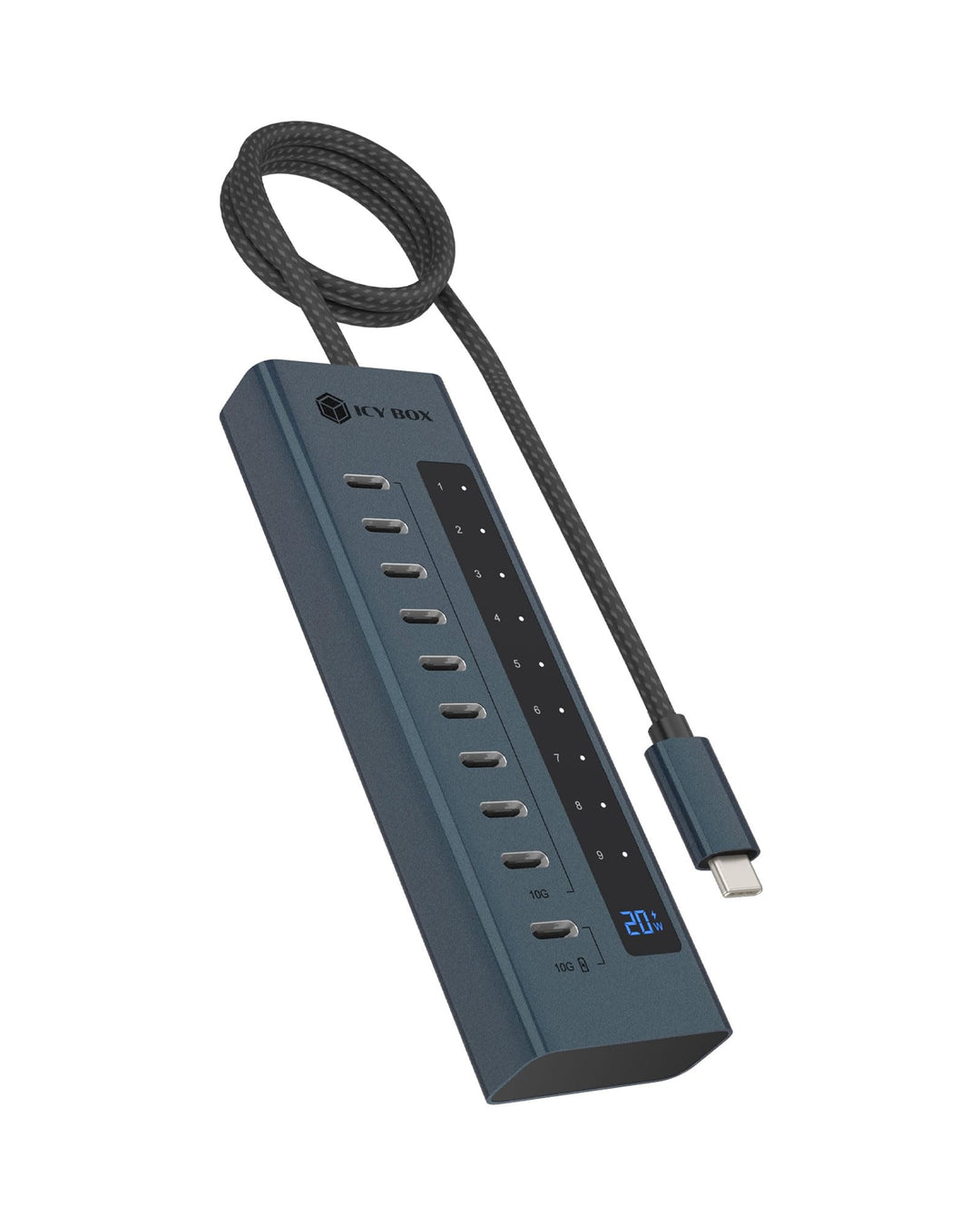 ICY Box 10-Port USB-C Hub, 9X USB 3.2 Gen 2 (10 Gbit/s), 1x USB-C Power Delivery 20 W, Aluminiumgehä