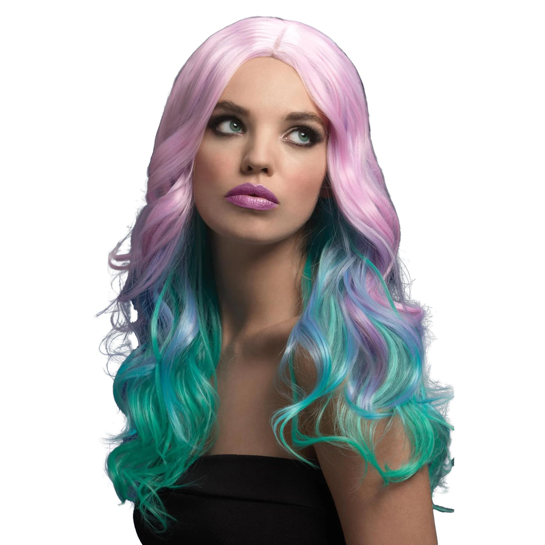 Fever Khloe Wig, Pastel Ombre, Long Wave with Centre Parting, 26inch/66cm Rainbow, Rainbow