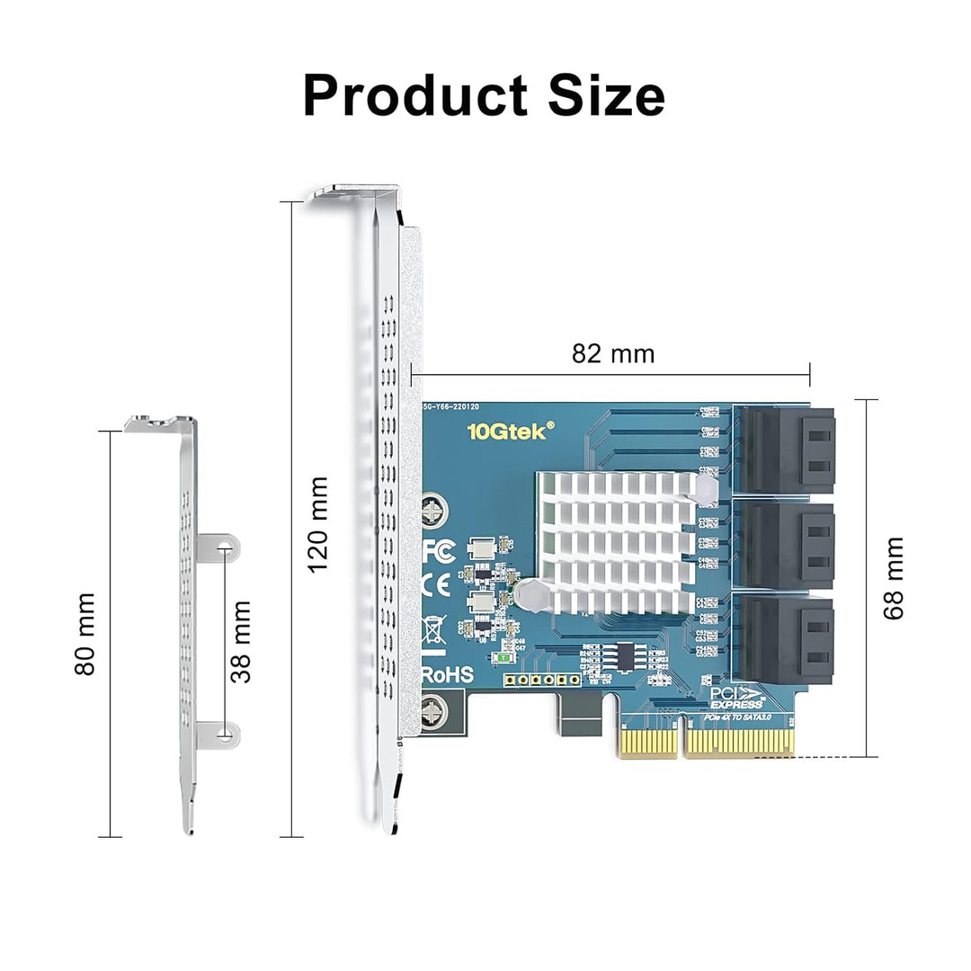 10Gtek PCIe SATA X4 Card 6 Port with 6 SATA Cables and Low Profile Bracket, 6Gbps SATA3.0 Controller