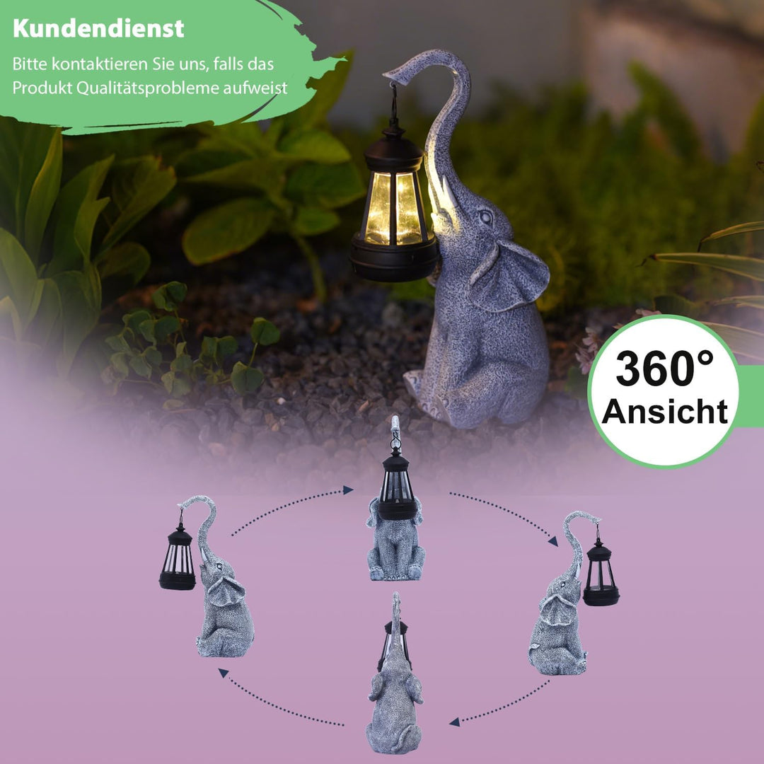 Elefanten Deko mit Solar Laterne Gartenfiguren - für Aussen Gartendeko mit Wetterfest LED Solarlampe