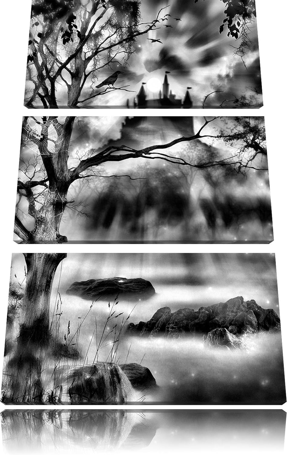 Pixxprint Düstere Burg als Leinwandbild/Grösse: 3 Teilig (120x80) / Wandbild/Kunstdruck/fertig bespa