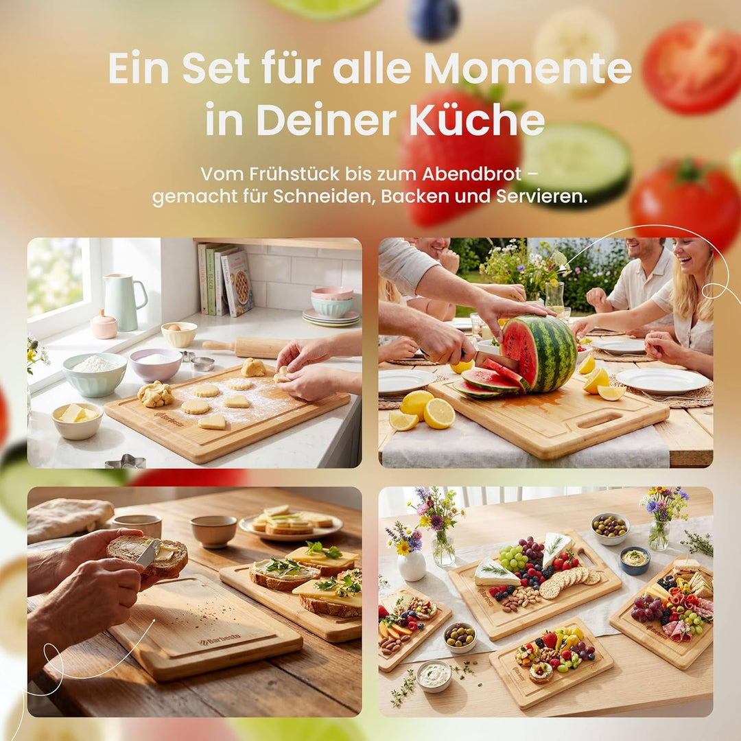 CLP Schneidebrett Bambus-Holz 4er Set Bamio, messerschonend und antibakteriell, extradicke Servierbr