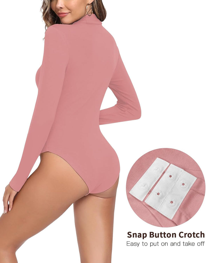 WOWENY Damen Body Langarm mit Stehkragen - Thermo Bodysuit Fleece Oberteile Shirts Rolli Pullover Ro
