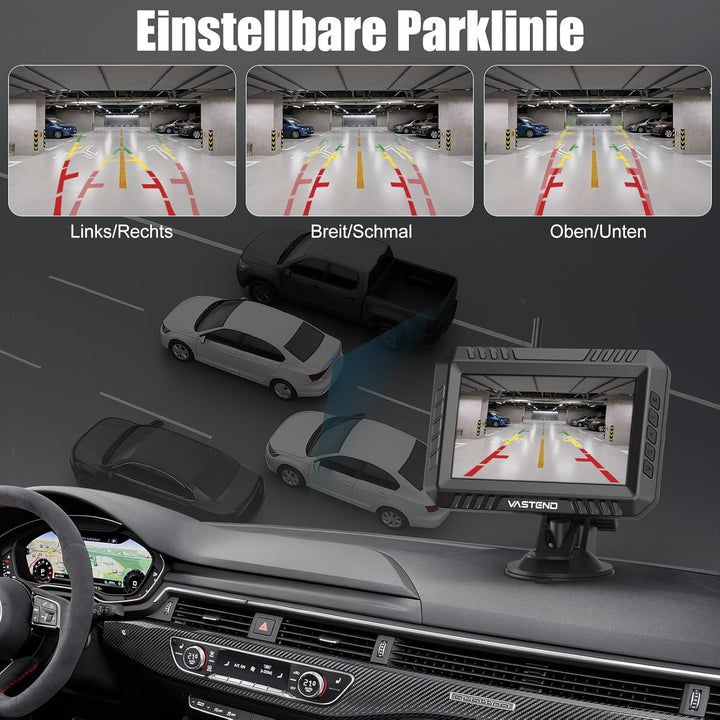 Rückfahrkamera Kabellos 5“, 1080P Nachtsicht Monitor Auto Rückfahrkamera Funk, 150° Weitwinkel IP69