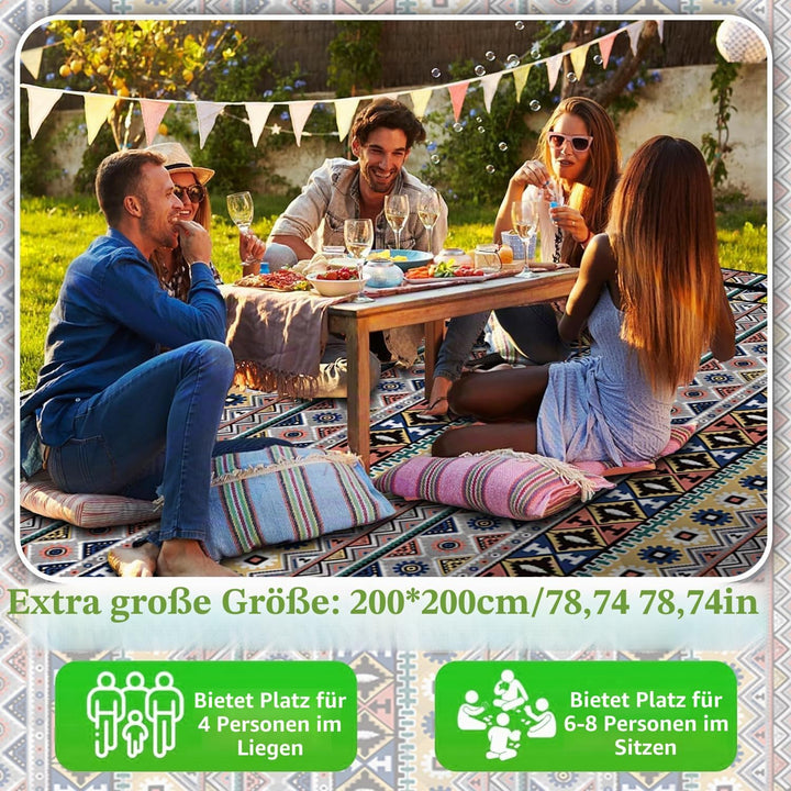 Picknickdecke Wasserdicht,200 x 200 cm Gross Stranddecke Sandfrei, Flauschiger Einseiten-Oberfläche,