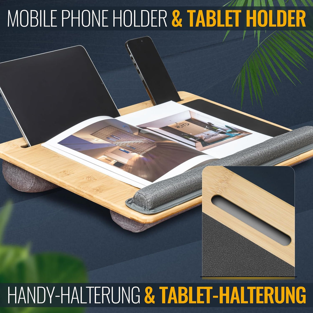 RICOO Laptopkissen Knietablett mit Kissen XXL Betttablett Laptoptisch Bambus &amp; Mauspad Schoss Kissen