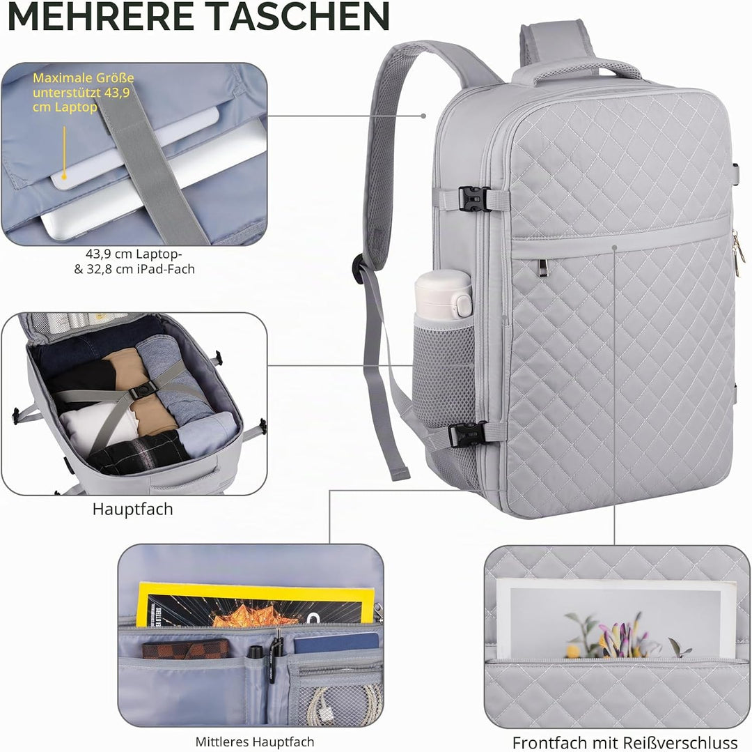 MOMUVO Reiserucksack, Rucksack Handgepäck Flugzeug, Ryanair Handgepäck 46x31x20, mit 17.3 Zoll Lapto