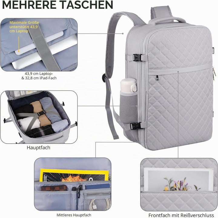 MOMUVO Reiserucksack, Rucksack Handgepäck Flugzeug, Ryanair Handgepäck 46x31x20, mit 17.3 Zoll Lapto