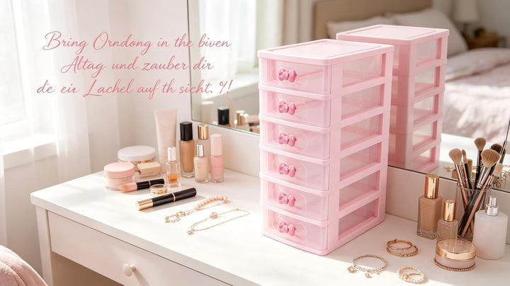 Niedliche rosa Farbe Aufbewahrungsbox Desktop Organizer Badezimmer Schlafzimmer Schmuck Aufbewahrung