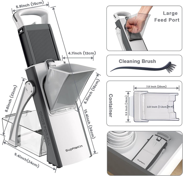 SupMakin Gemüseschneider, Once for All Verstellbar Gemüsehobel Genius Mandoline Vegetable Slicer Kar