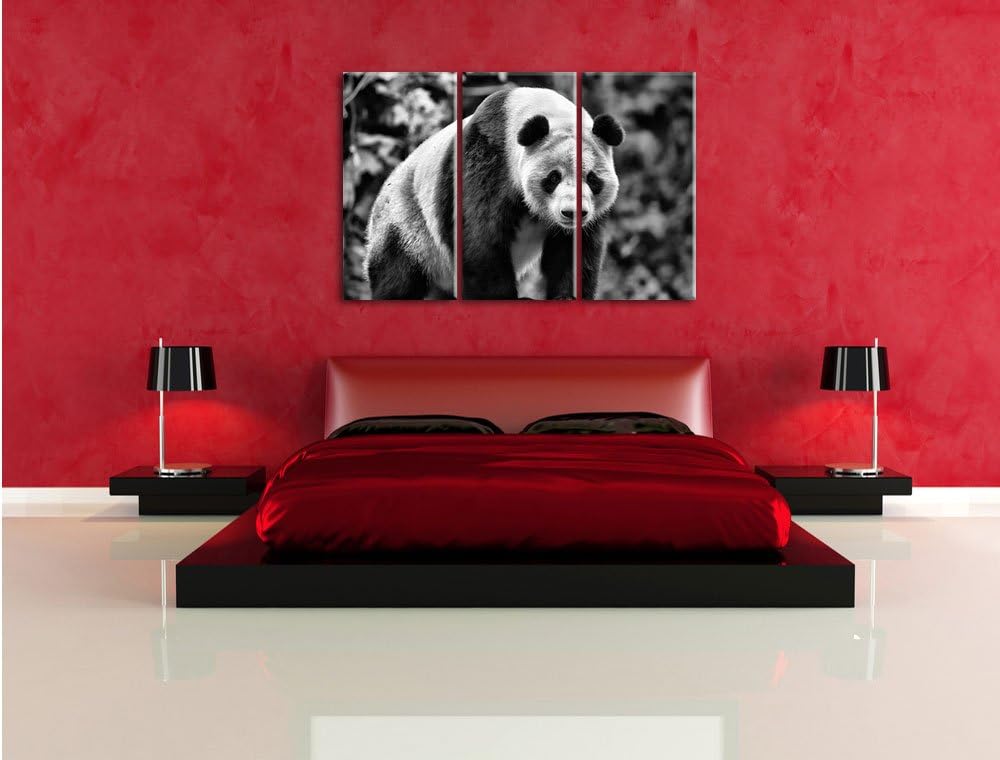 Pixxprint Monocrome, grosser Pandabär 3-Teiler Leinwandbild 120x80 Bild auf Leinwand