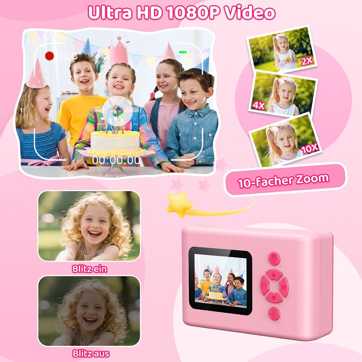 uleway Sofortbildkamera Kinder, Kinderkamera mit 2.4" Bildschirm &amp; 32GB Karte &amp; Druckpapier, 1080P H