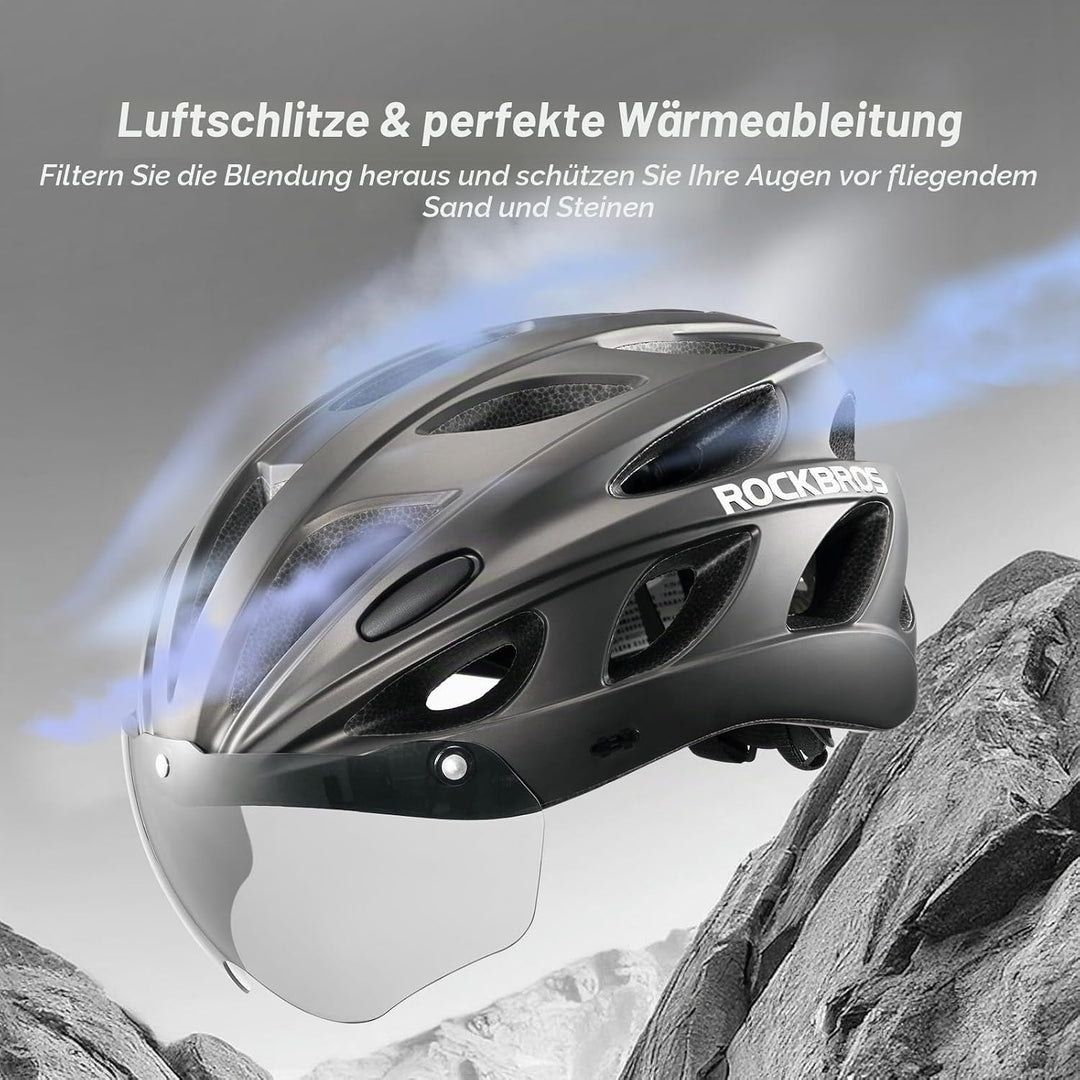 ROCKBROS Fahrradhelm MTB Rennrad Radhelm Integriert mit Abnehmbaren Magnet Brillen Visier Grösse Ver