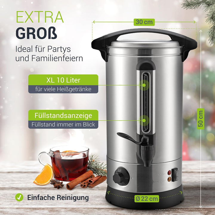 Juskys Glühweinkocher Teramo 10 Liter 1500W mit Zapfhahn, Thermostat & Überhitzungsschutz, 30-110°C,