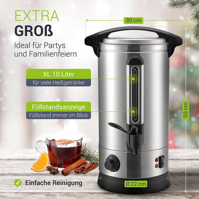 Juskys Glühweinkocher Teramo 10 Liter 1500W mit Zapfhahn, Thermostat & Überhitzungsschutz, 30-110°C,