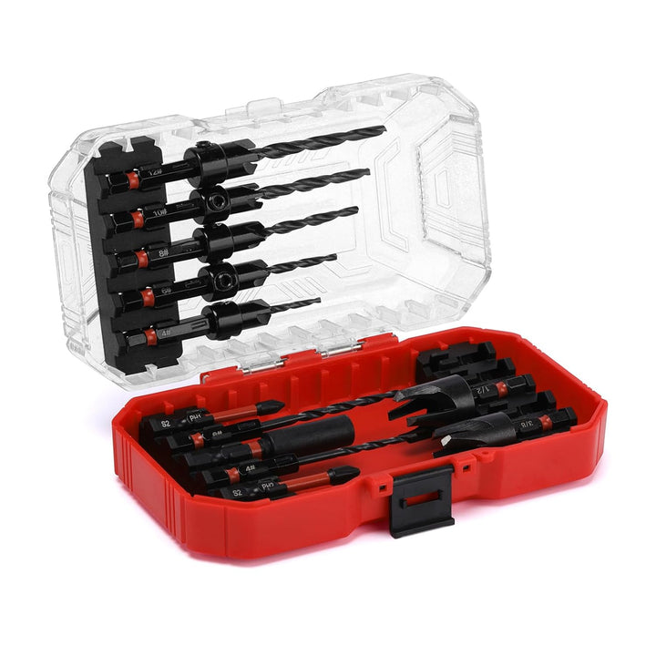 Mayouko 15 PCS Tapered Drill Bits Counter Sink Drill Bit Set, with Wood Plug Cutters and Depth Stop