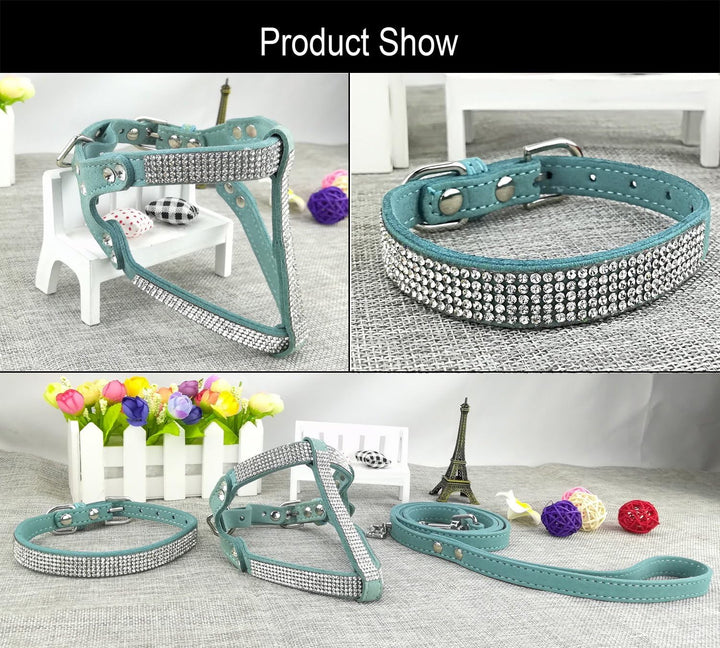 Hundehalsband &amp; Geschirr &amp; Leinen Sets Mode Komfortable Hundehalsband Diamante mit Geschirr &amp; Leinen