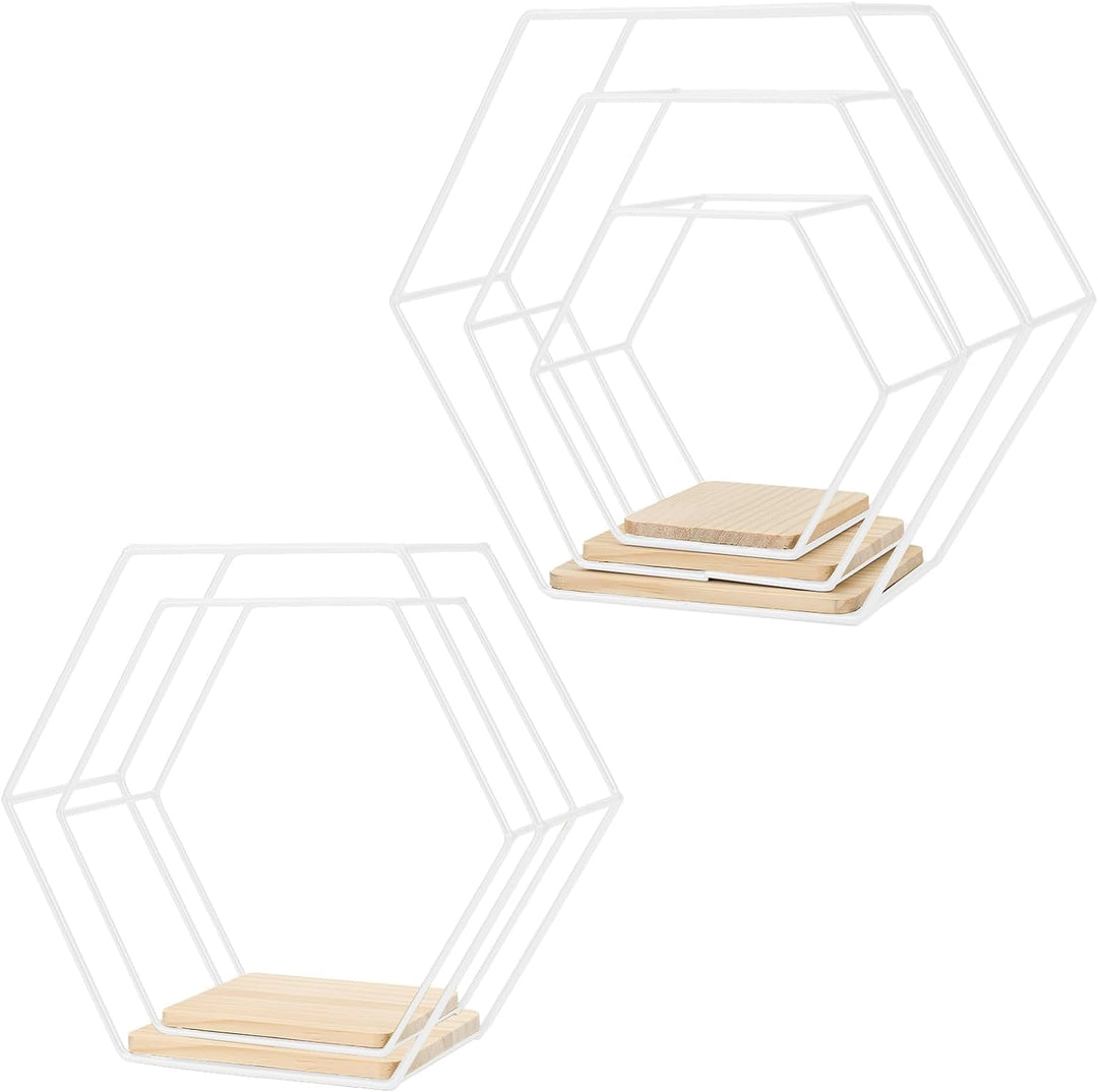 Hexagon Wandregal Ablage aus Holz Metall, 5 Grössen Hängeregal Schweberegal Gitterregal Wanddeko Dek