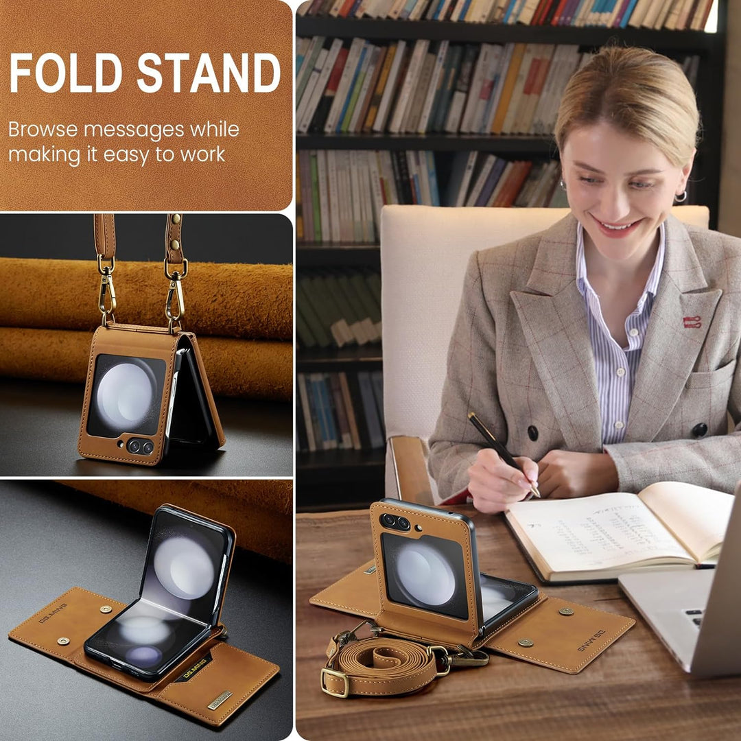 UDBKKDX Brieftasche Handyhülle für Samsung Galaxy Z Flip 4, hülle Mattes Leder mit Ständer Kameralin