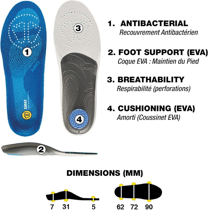 Sidas 3Feet Mid Arch Insoles - SS21 Blau 46-48 (XXL ), Blau 46-48 (XXL )