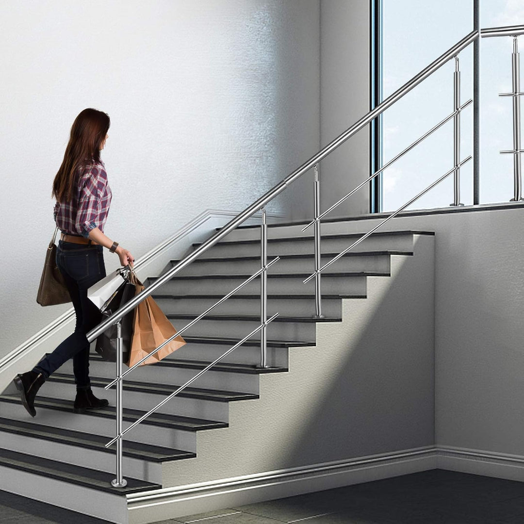 FIVMEN Edelstahl Treppengeländer Aussen 120cm Handlauf Geländer Brüstung mit 2 Pfosten Bausatz Trepp