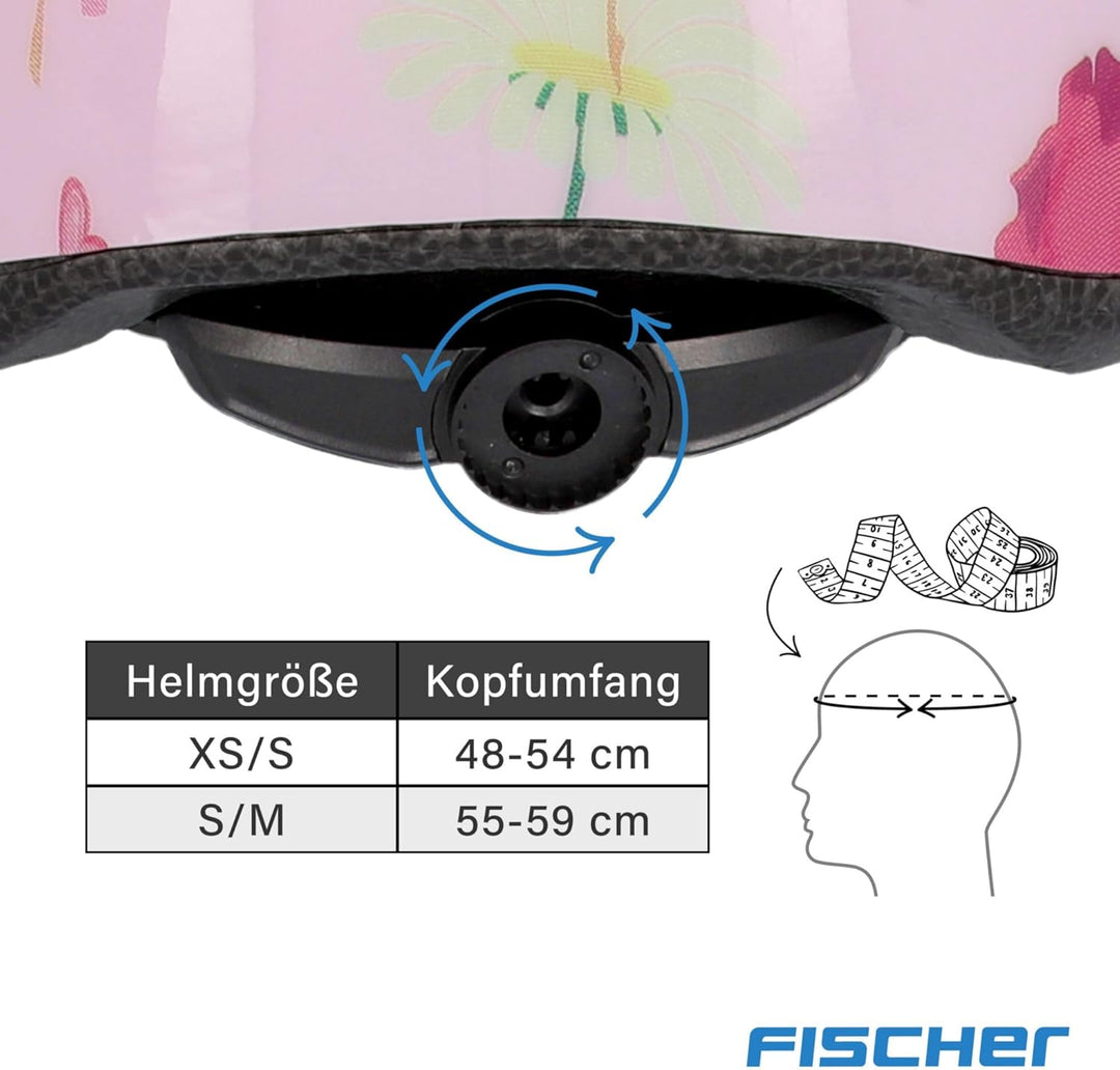 FISCHER Kinder-Helm, Fahrradhelm, Jugendhelm mit integriertem LED-Rücklicht, XS/S, 48-54cm Fairy, Fa