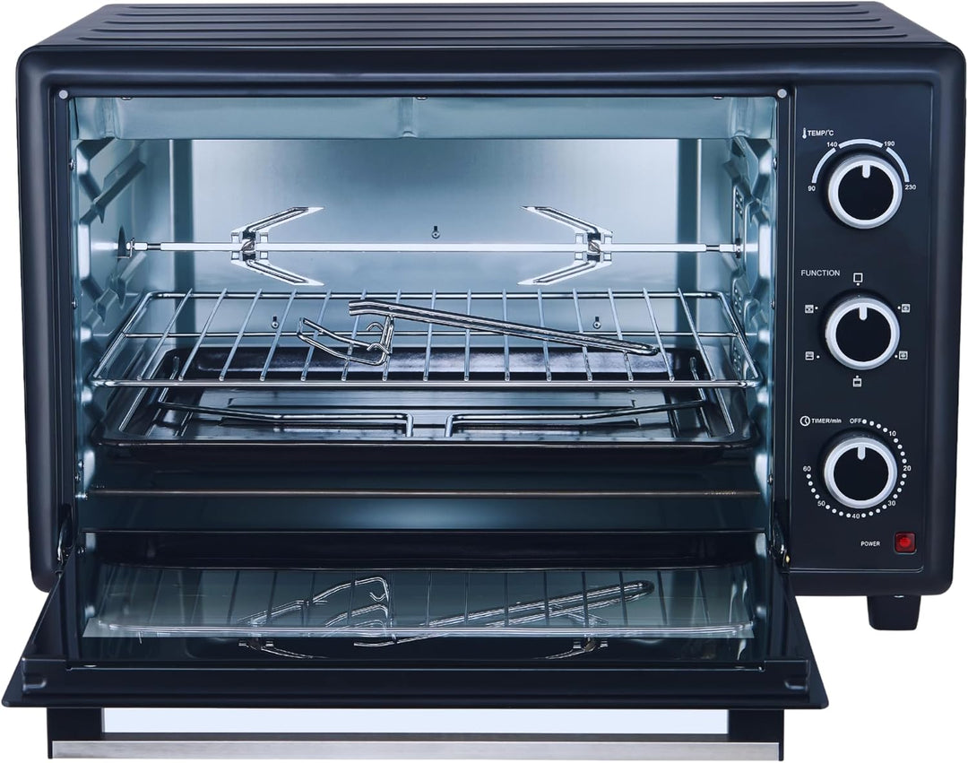 OptimumX Minibackofen 60 Liter XXL mit Umluft, 2200W, Drehspiess, Anthrazit, 60 Liter