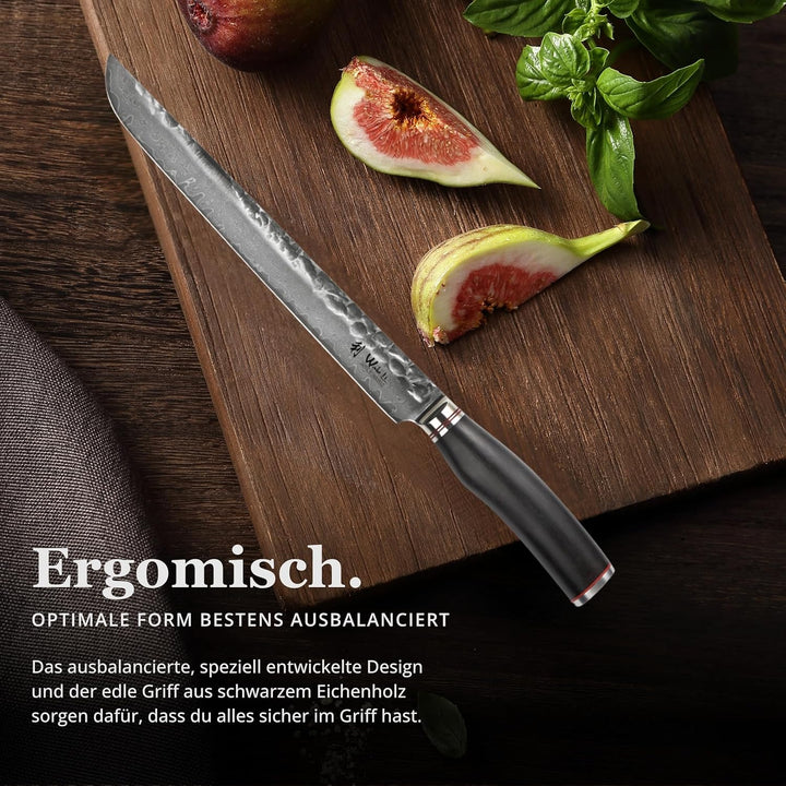 Wakoli EBO Premium Fleischmesser Tanto mit 27,5 cm Klinge und Hammerschlag gefertigt aus 67 Lagen ec