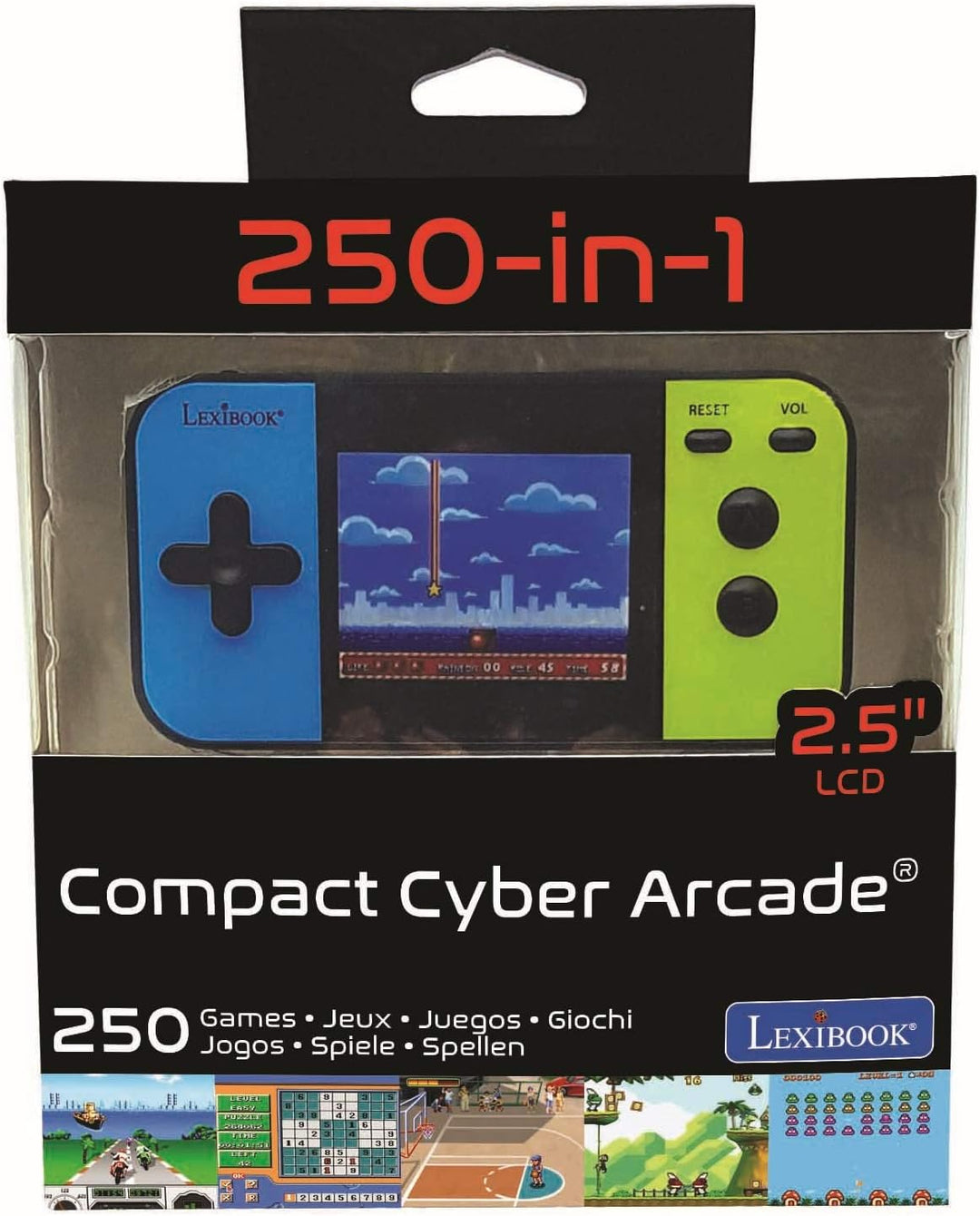 Lexibook JL2377 Compact Cyber Arcade Tragbare Spielkonsole, 250 Gaming, LCD, Batteriebetrieben, Vide