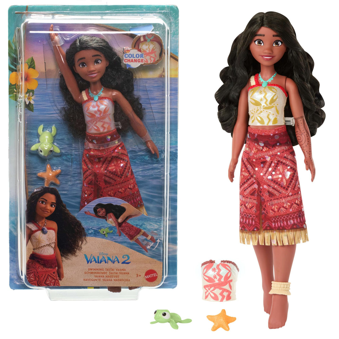 Mattel Spielzeuge aus Disney Vaiana 2, schwimmende Tautai Vaiana-Modepuppe mit 2 Zubehörteilen, Ober