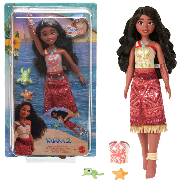 Mattel Spielzeuge aus Disney Vaiana 2, schwimmende Tautai Vaiana-Modepuppe mit 2 Zubehörteilen, Ober