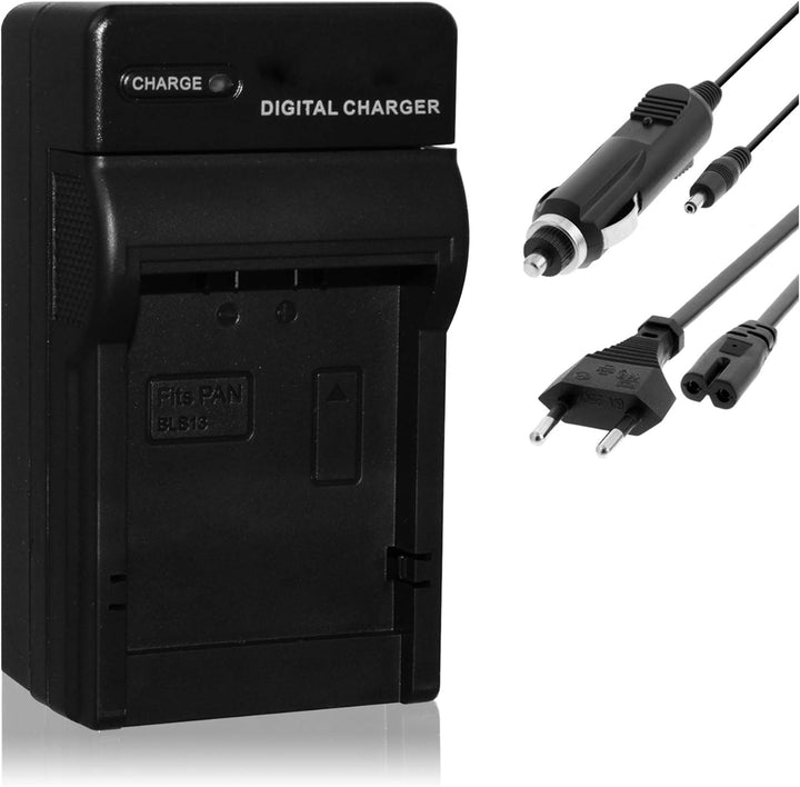 Ersatz-Akku + Ladegerät (KFZ, Netz) kompatibel mit Panasonic DMW-BLB13, BLB13E für Lumix DMC-G1, G2,