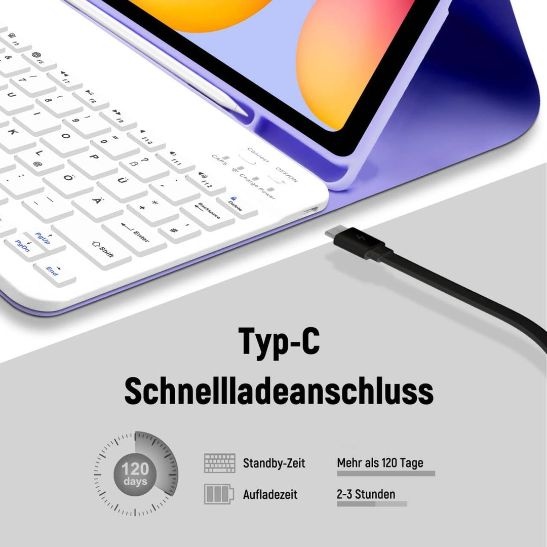 Hülle mit Tastatur für Samsung Galaxy Tab S6 Lite, Schutzhülle mit Pencil Halter Wireless Tastatur (