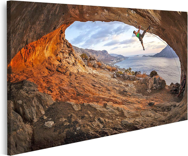 islandburner Bild auf Leinwand Männlicher Klettererdach Höhle Sonnenuntergang Bilder Wandbilder Post