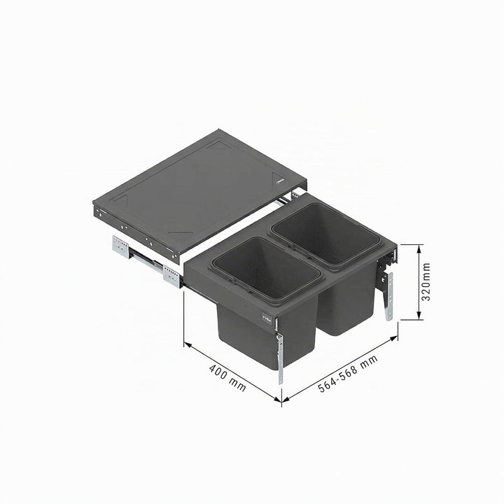 Einbau-Mülleimer für 60 cm Schrank SEGREGO 2-fach Abfallsystem mit Deckel Soft-Close &amp; Vollauszug 56
